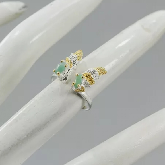 Emerald Sterling & gold Angel wings midi ring sz4 adjustable - Picture 7 of 12